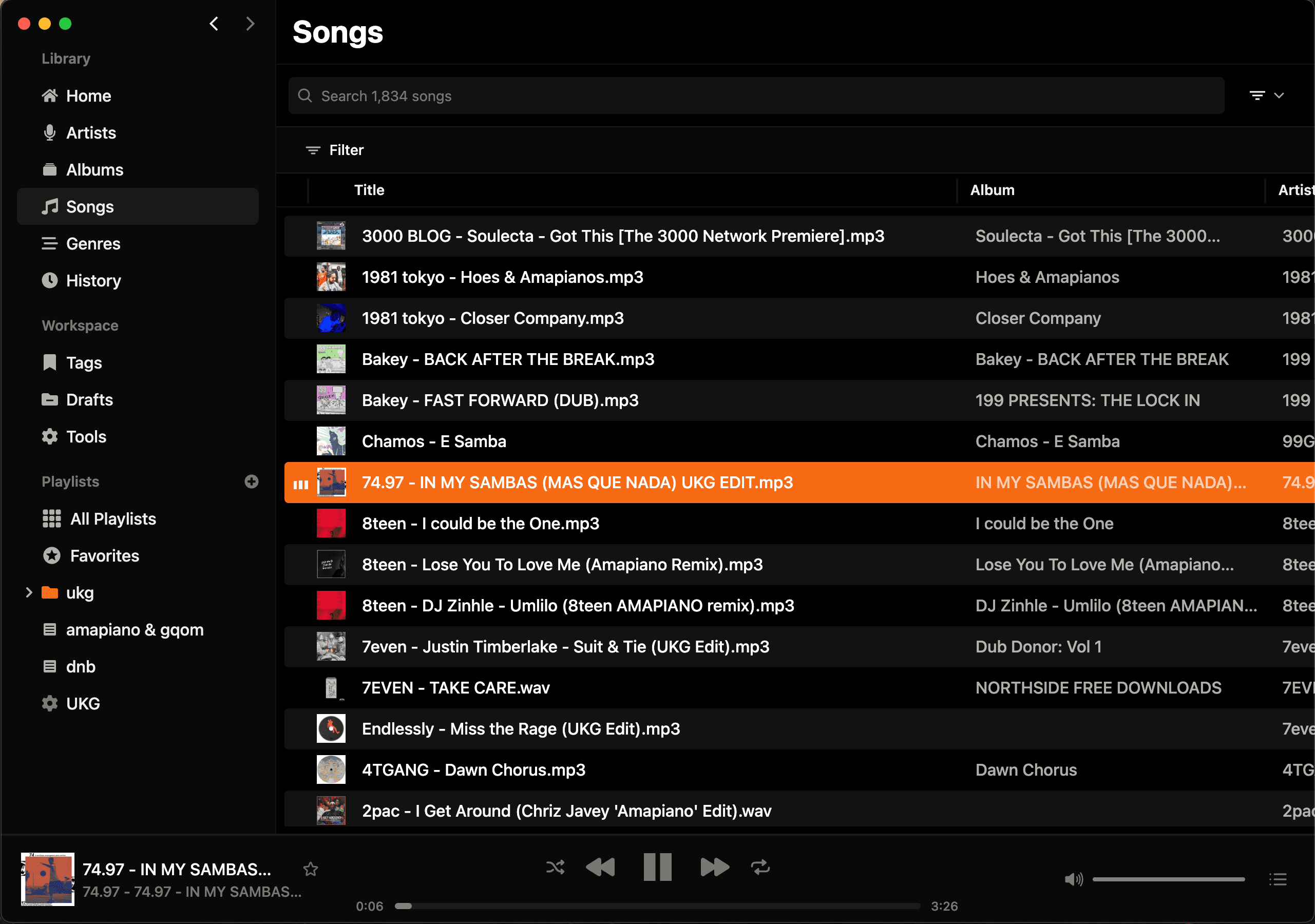 Songs page